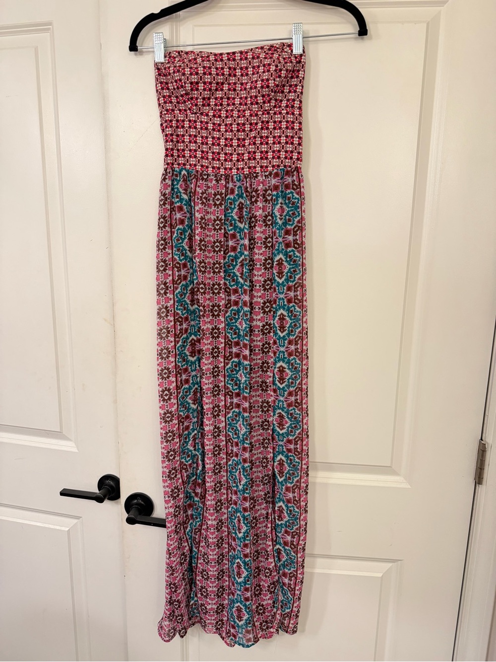 Strapless Pink Patterned Maxi Dress